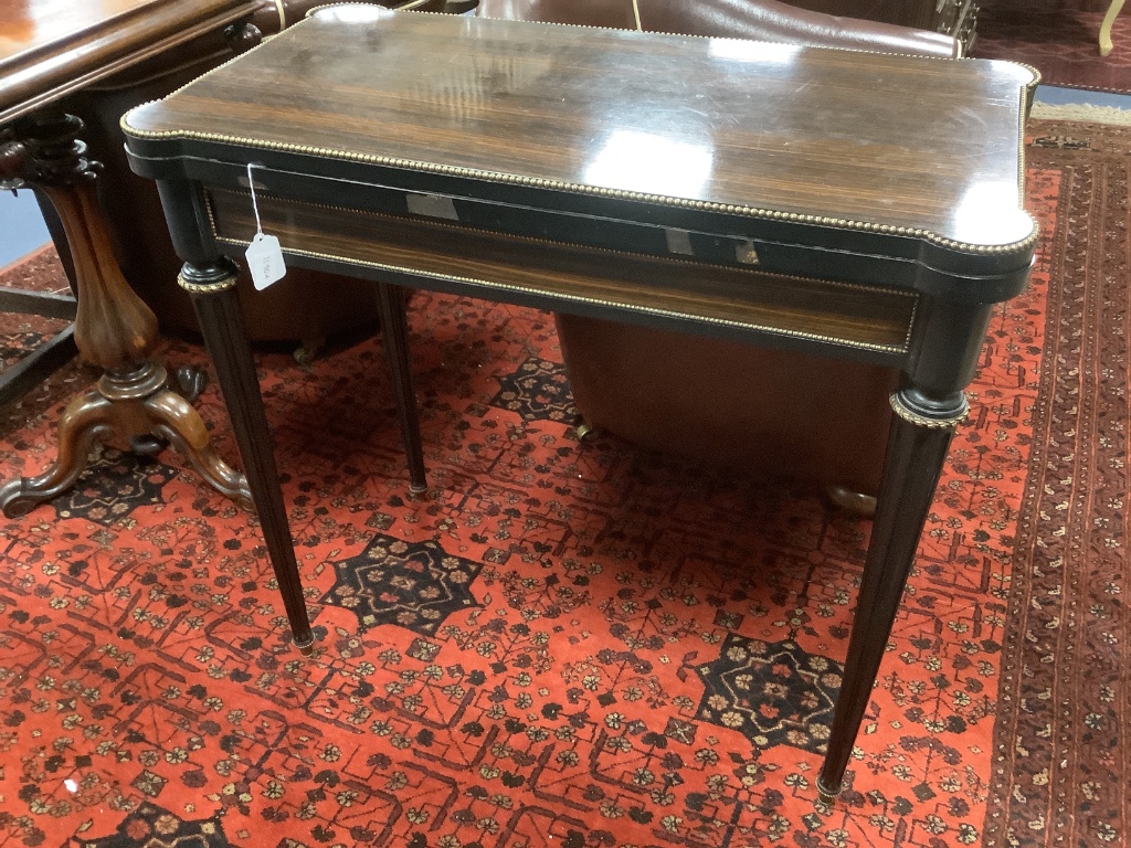 A coromandel folding card table, width 80cm, depth 43cm, height 75cm